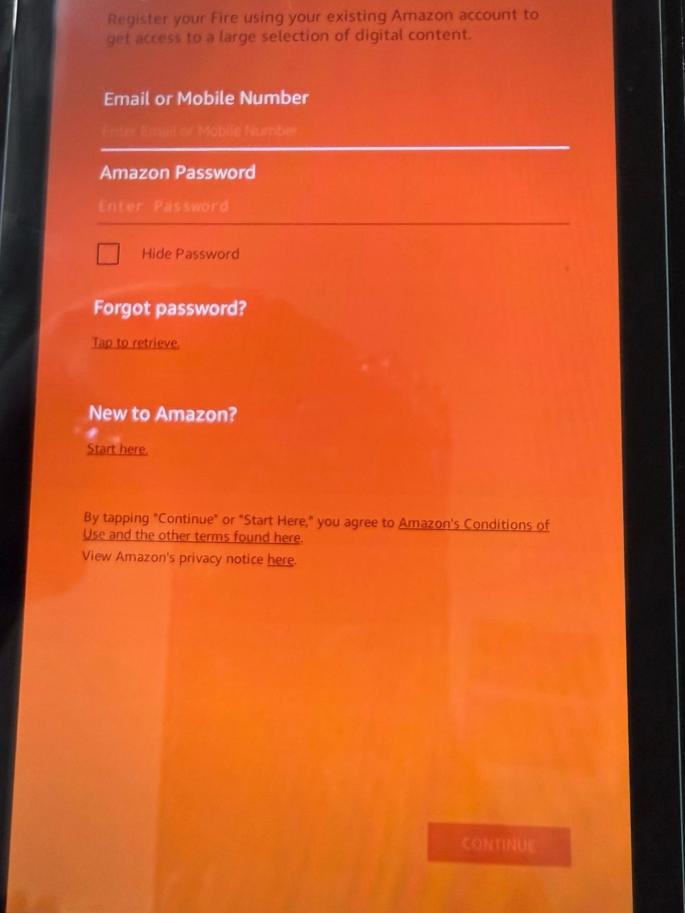 Amazon Tablet with Bright Orange Display